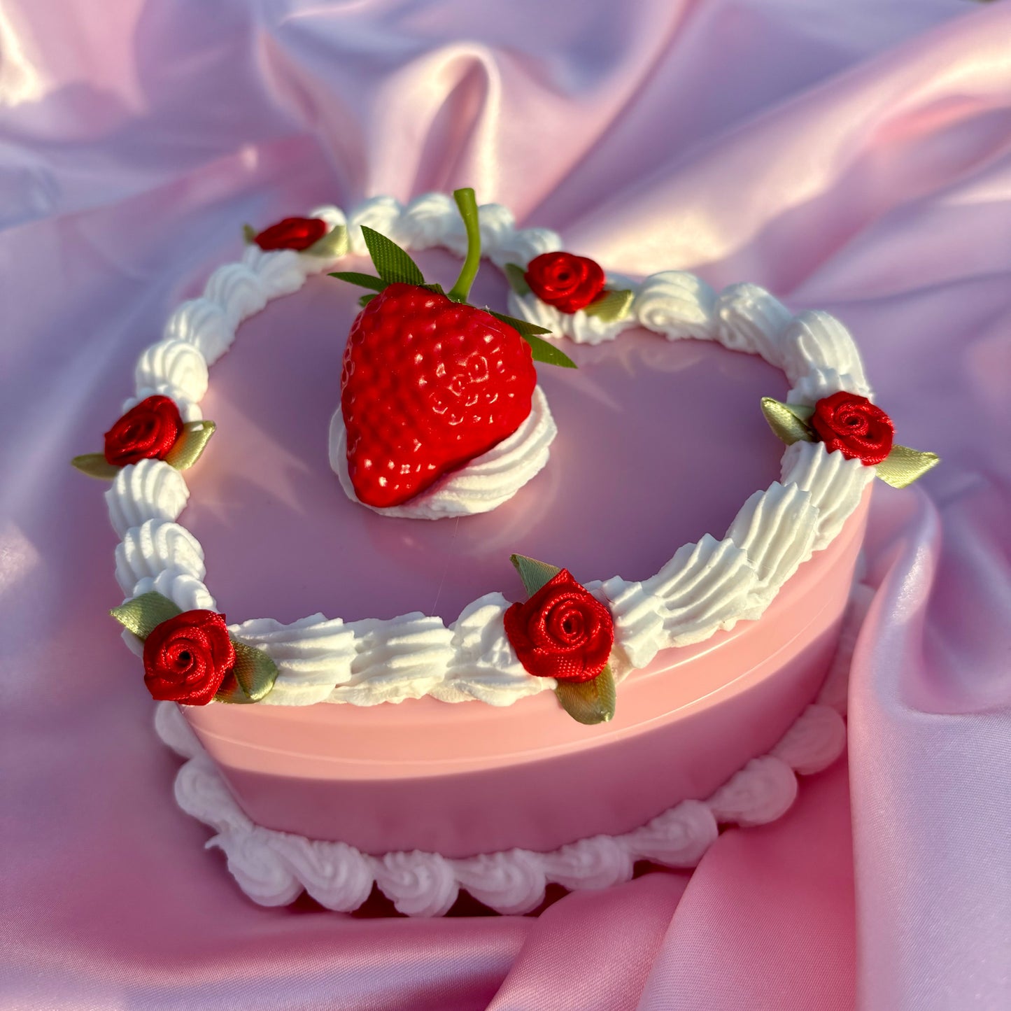 Strawberry Rose Fake Cake Jewelry Box with Mirror / Coquette Room Decor