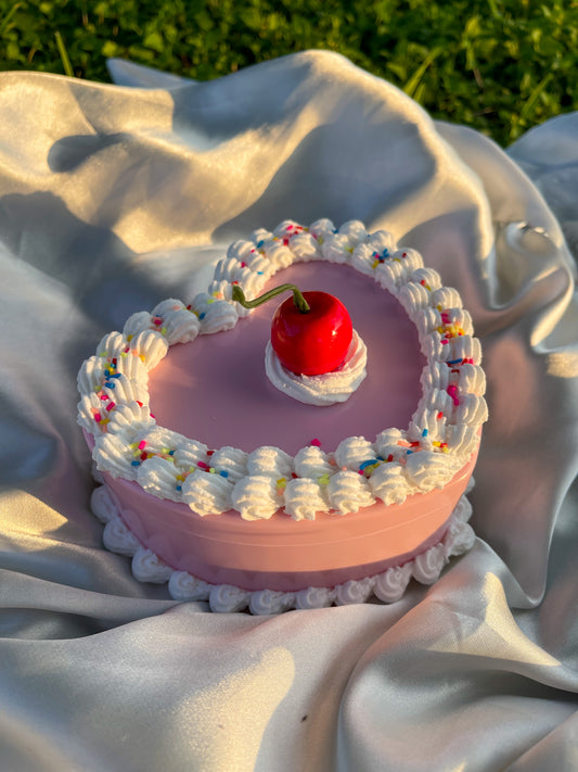 Heart Shaped Cherry Fake Cake Mirror Jewelry Box and Sprinkles / Unique Storage Stashbox for Ring and Necklace Storage