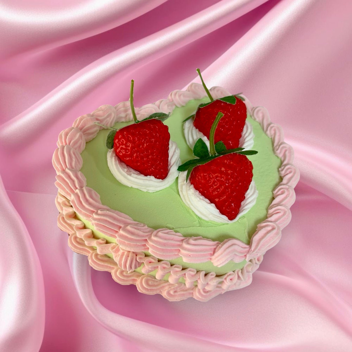 Mint Strawberry Fake Cake Jewelry Box, Aesthetic Trinket Holder for Bracelets and Rings, Heart Shaped Jewelry Box